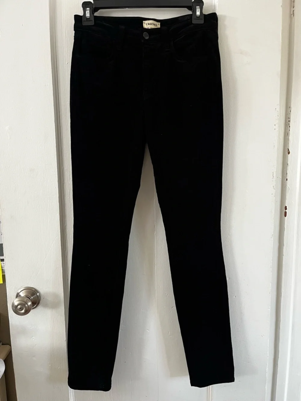 L'AGENCE Marguerite High Rise Skinny Velvet Noir Black Jeans 27 - Picture 4 of 15